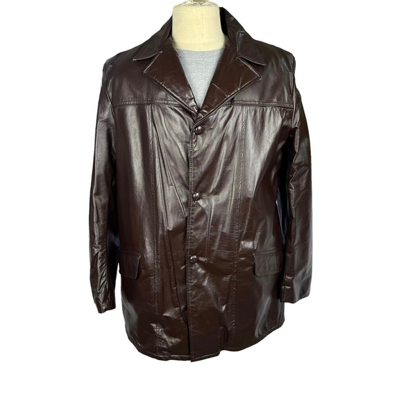 Cooper Vintage Brown Genuine Leather Coat Faux Fur Lining‎ Mens Size 44L - Picture 1 of 9
